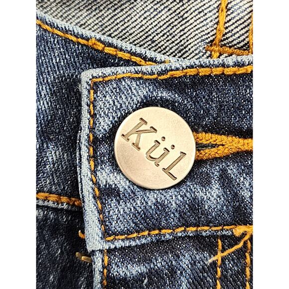 Vintage KUL USA Ribbon Lace Side Detail Mid Rise Flare Jeans Size 11 Blue Brown - Picture 2 of 14